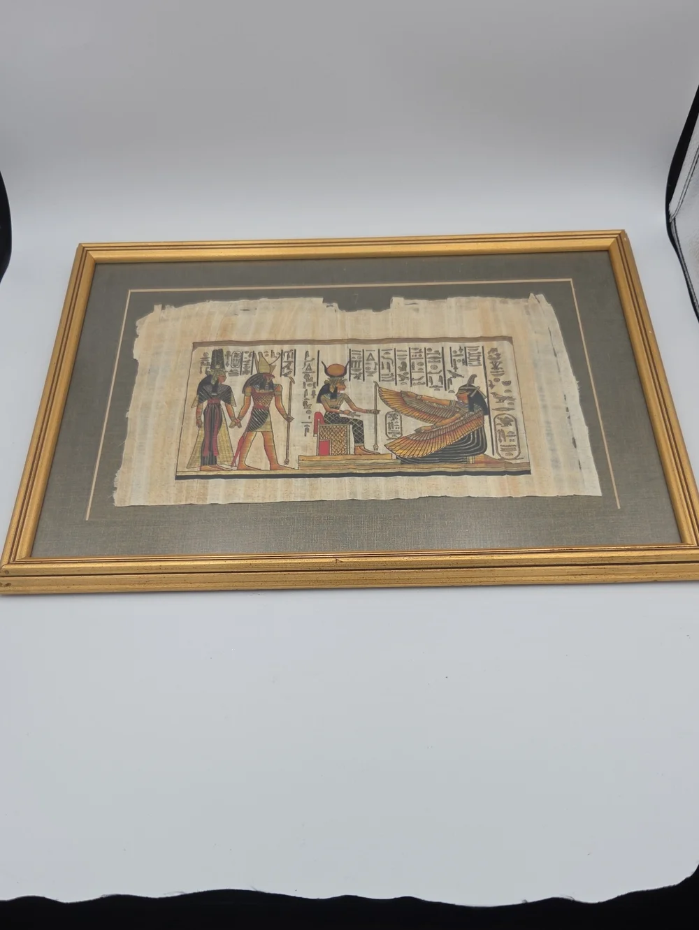 Framed Egyptian Papyrus Wall Art - Gold and Beige